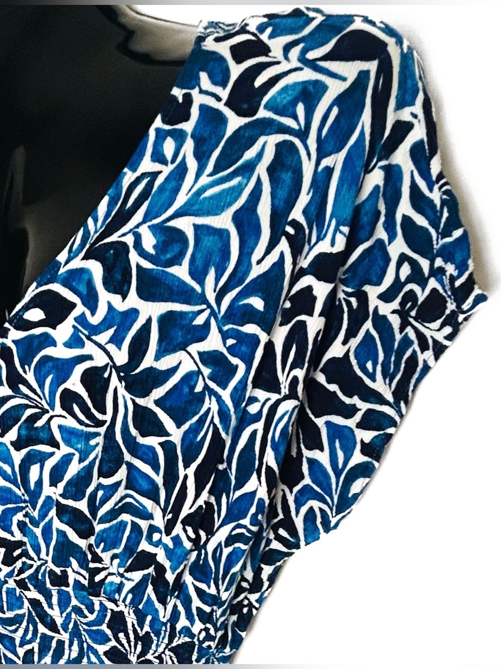 Blue Floral Print Women's Dress - Elegant V-Neck - Picture 6 of 14